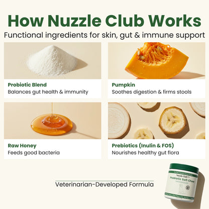 Nuzzle Club™ Probiotic Soft Chews – 7 Strains for Skin Comfort & Gut Health